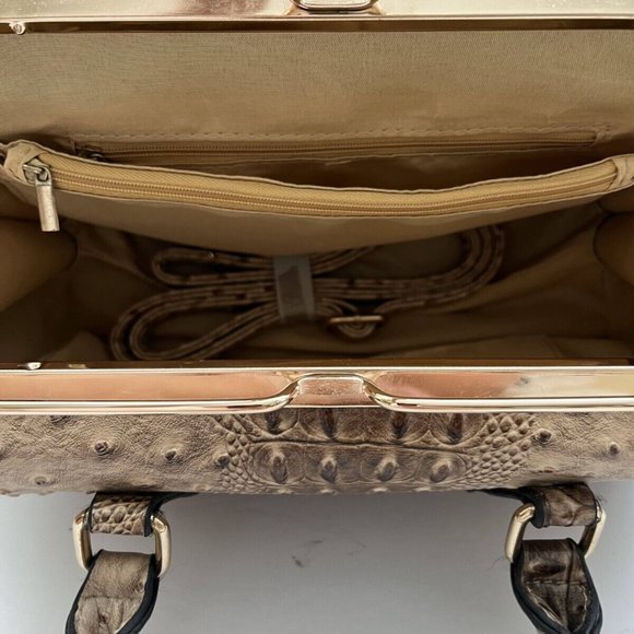 Women's Tan Alligator Skin Leather Top Handle Handbag Purse with Removable Strap - Picture 15 of 15